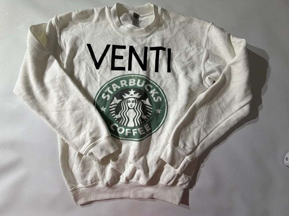 Gildan Youth L Starbucks Venti Coffee Logo Sweatshirt White Crew